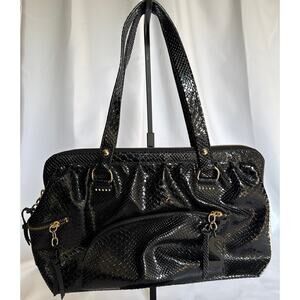 Black Vintage-Style Glossy Snakeskin Hand Bag Corporate Goth Statement Purse